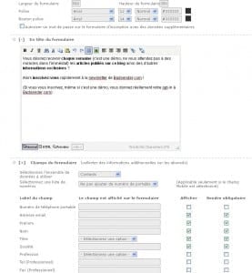 Configuration d'un formulaire d'inscription