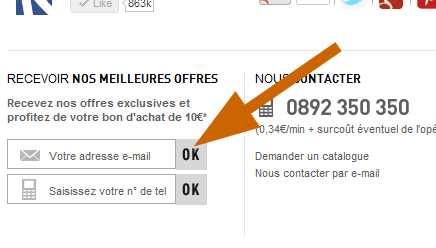 Formulaire d'inscription à la newsletter de La Redoute