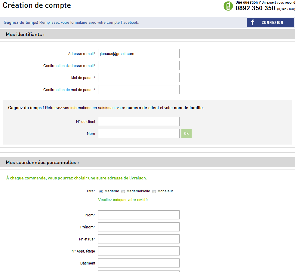 2eme étape du formulaire d'inscription