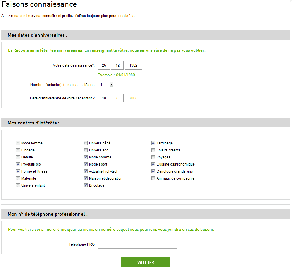 Formulaire "Faisons connaissance"