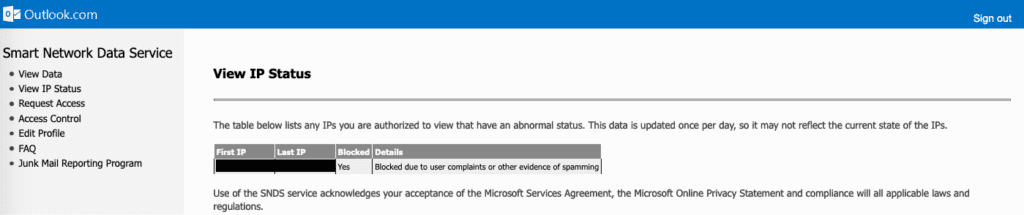IP Status sur l'outil de monitoring Microsoft