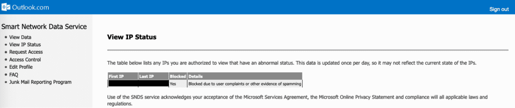 IP Status on the Microsoft monitoring tool