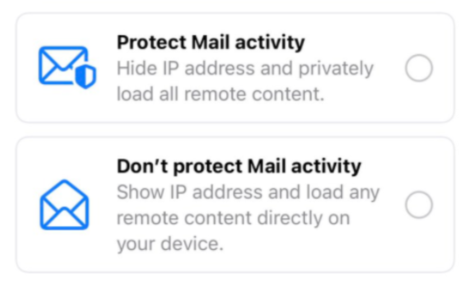 Protect Mail activity / Don't protect Mail activity
