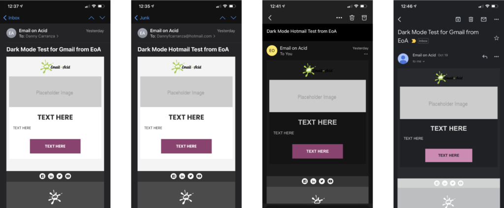 Test rendu dark mode email sur emailonacid