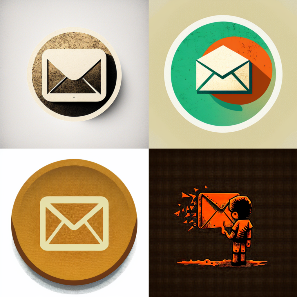 four email pictograms generated by artificial intelligence