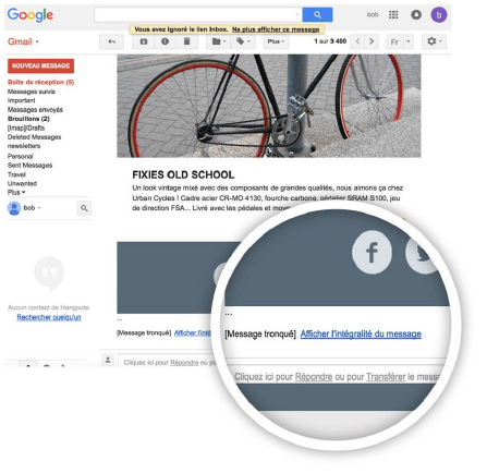 Example of a message displayed by Gmail when the 102kb limit is reached.