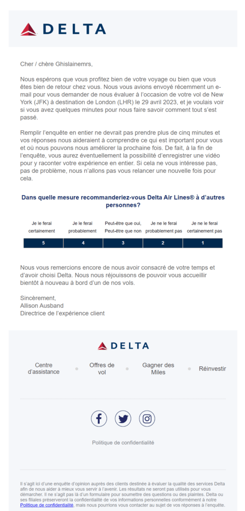 capture email satisfaction delta