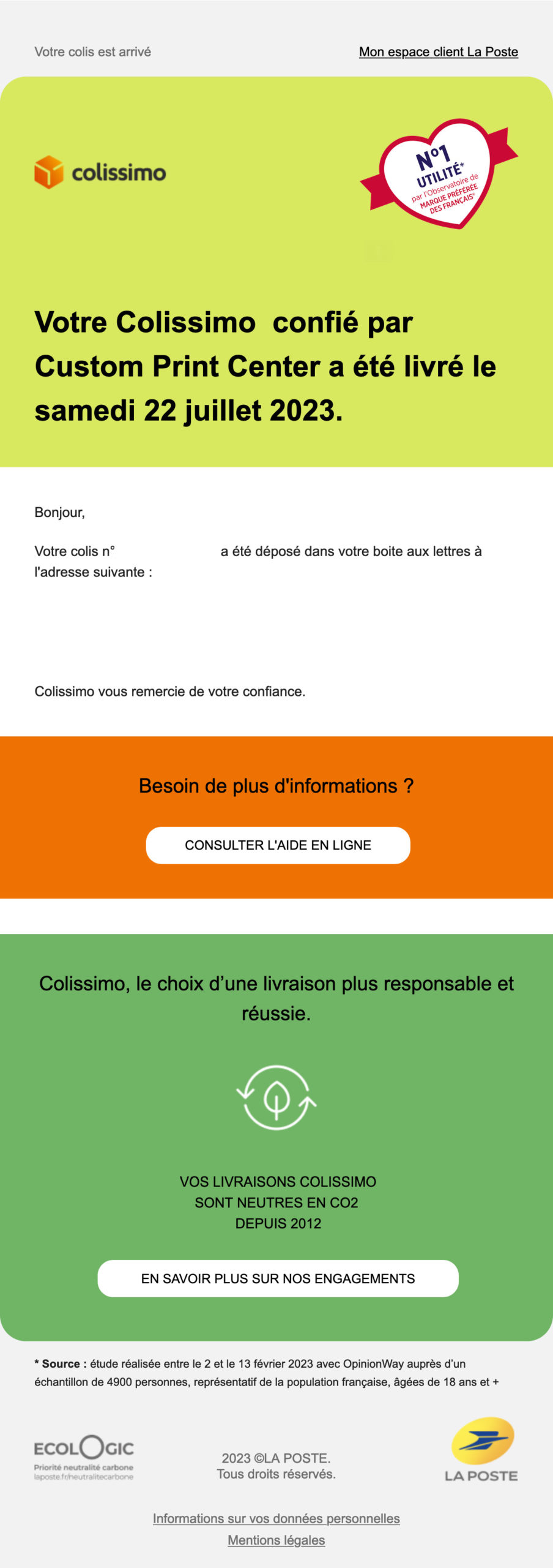 exemple email la poste colissimo