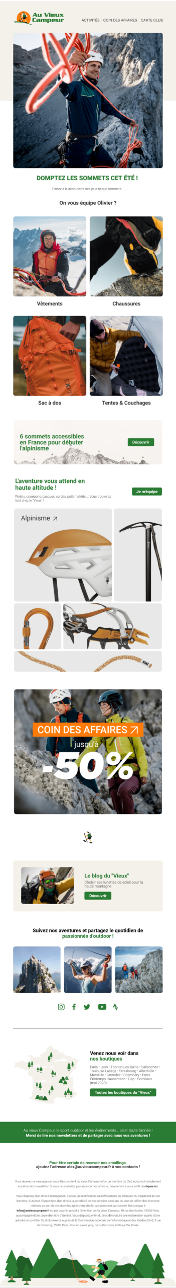 Au vieux campeur promotional email example