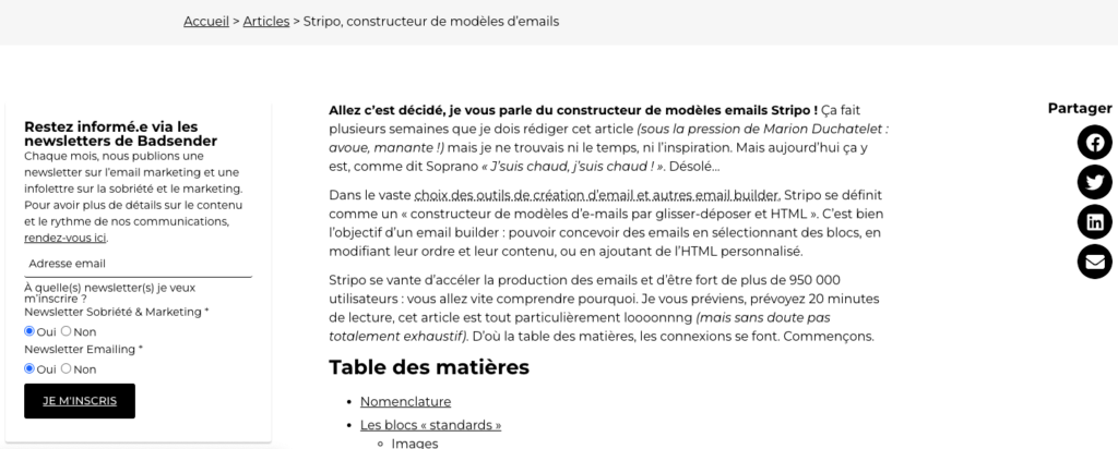 Exemple formulaire d'inscription sur toutes les pages articles d'un blog