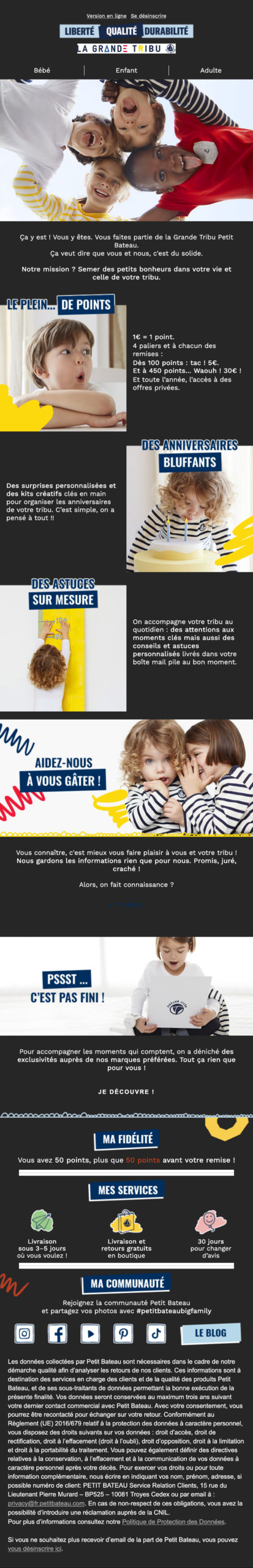 screenshot email transac petit bateau in dark mode version