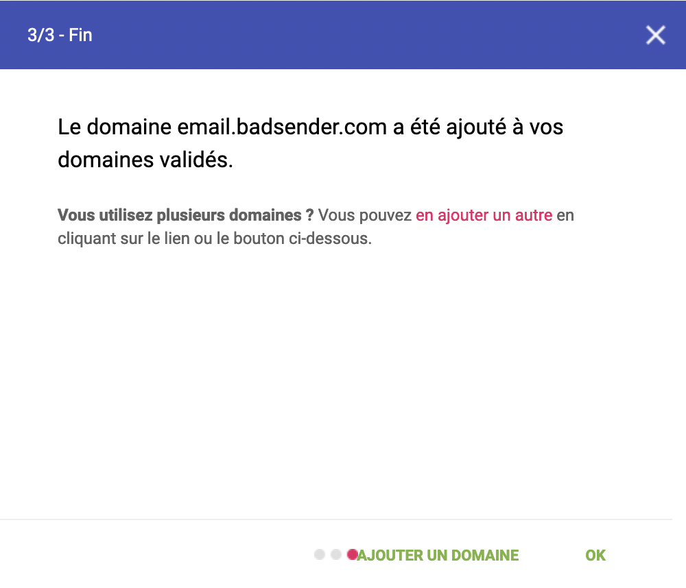 Étape 3/3 : Valider le paramétrage