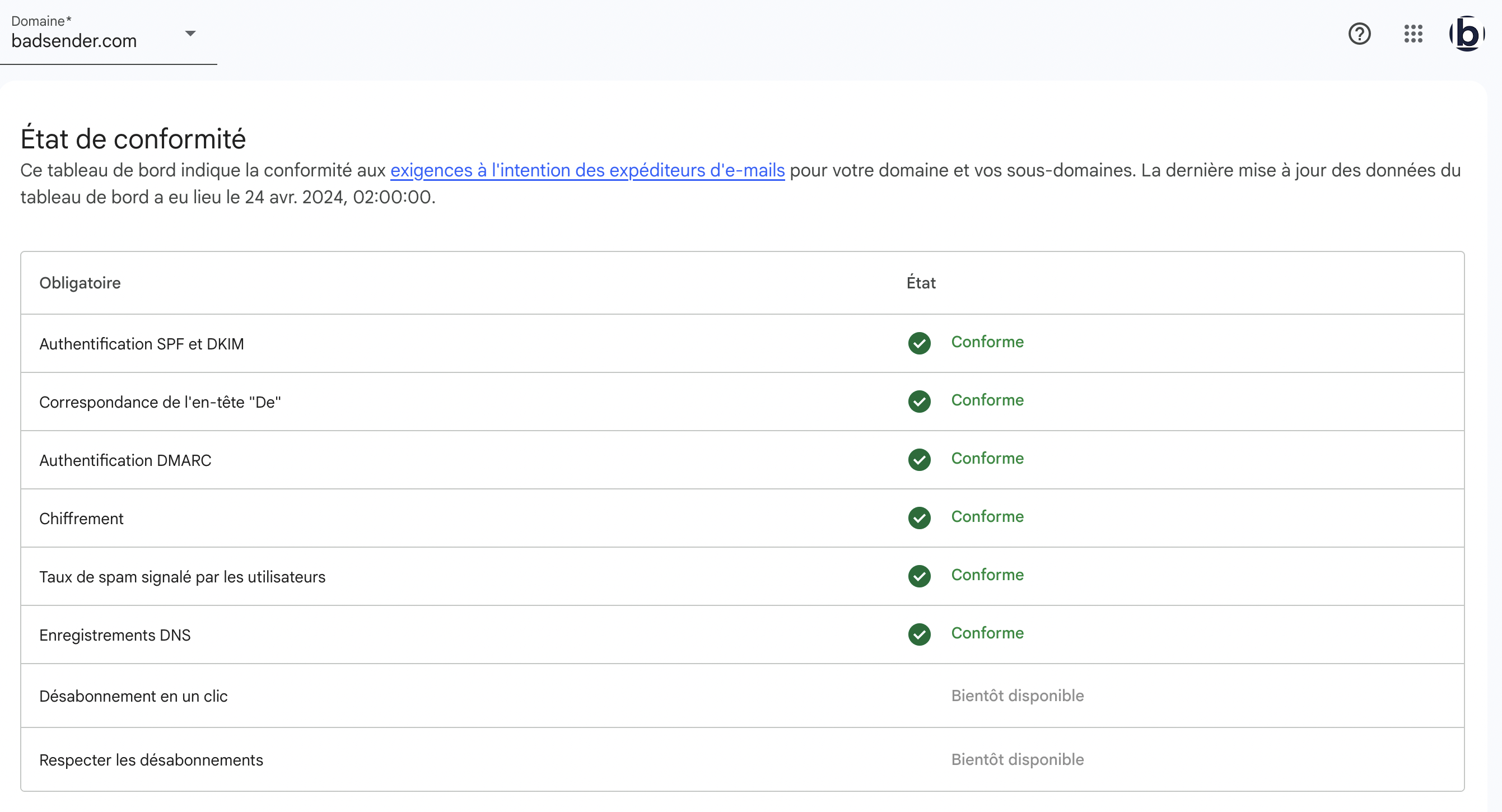 Le domaine badsender.com est conforme aux exigences de Google !