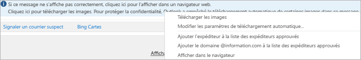 Images bloquées ouverture email Outlook