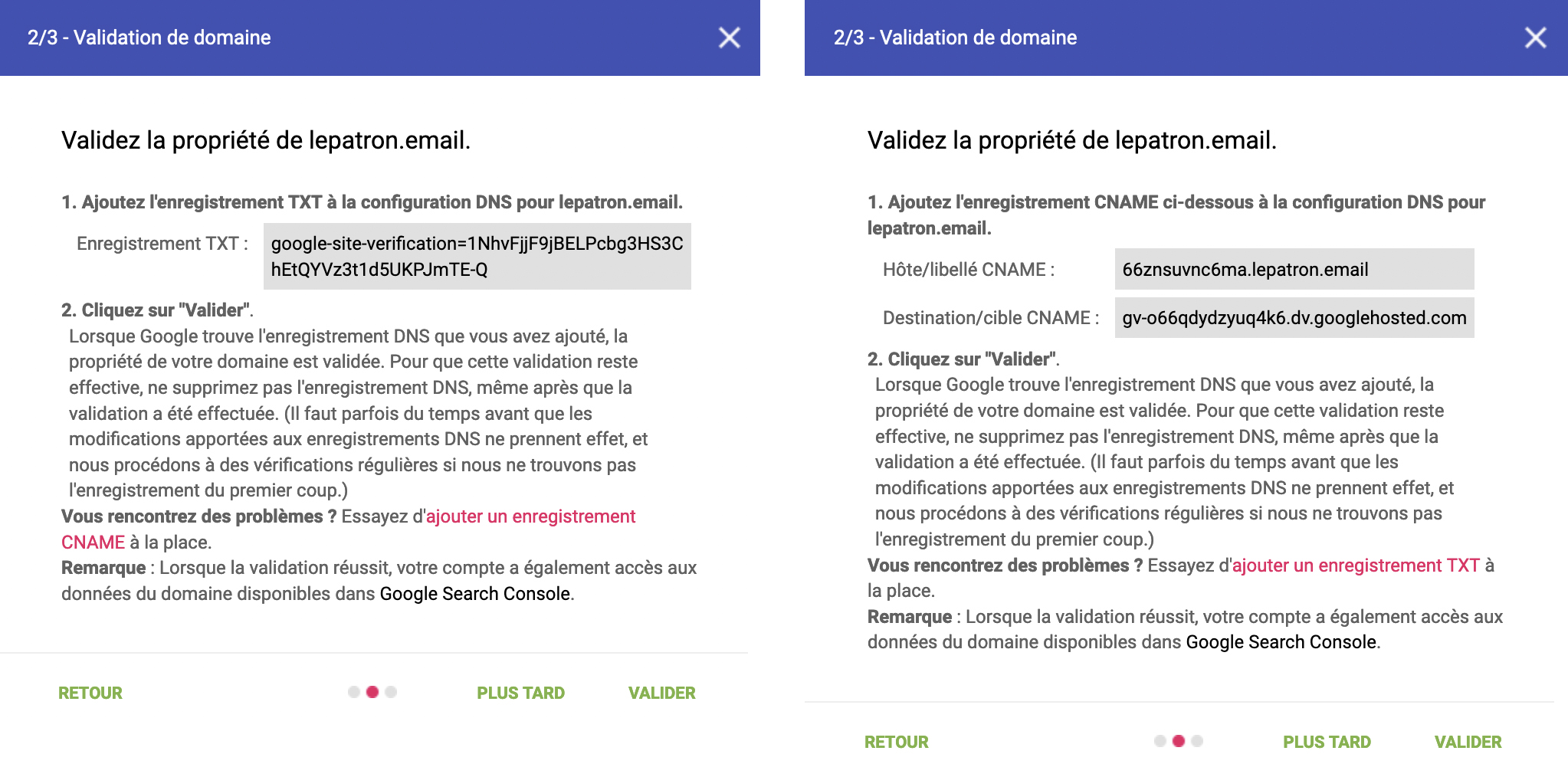 Étape 2/3 : Configurer un enregistrement TXT ou CNAME