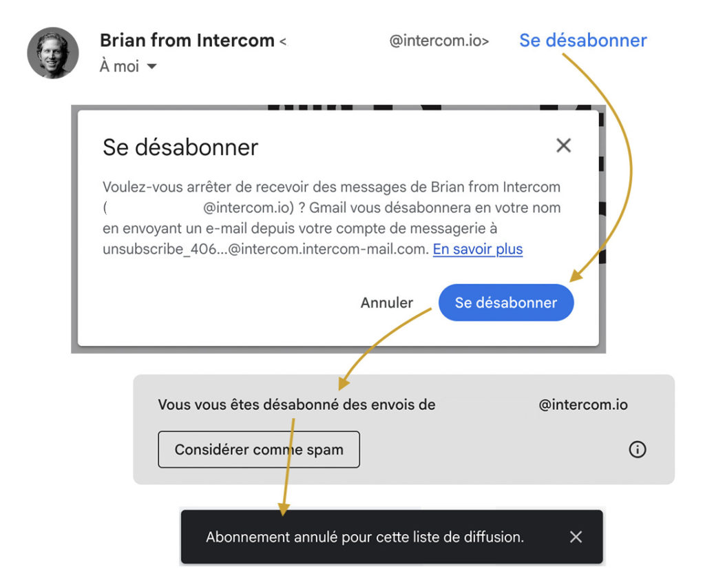 Fonctionnement du désabonnement en un clic de Gmail