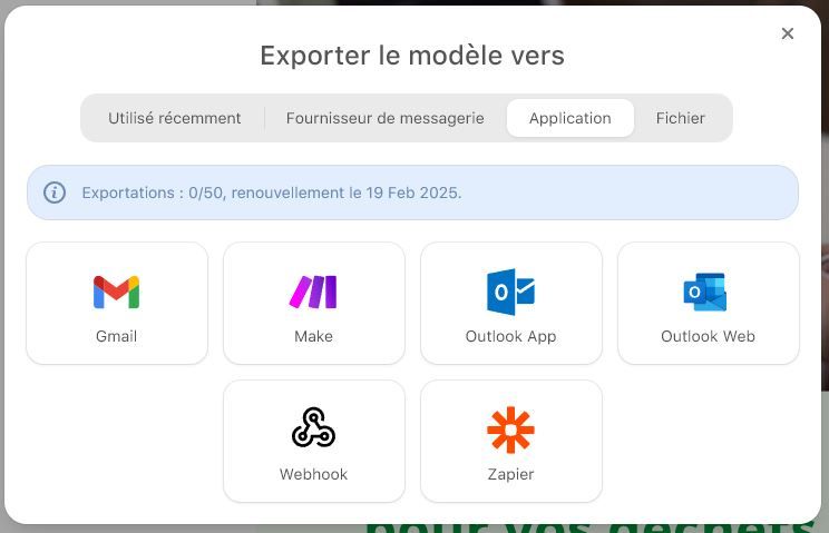 export template email outlook app