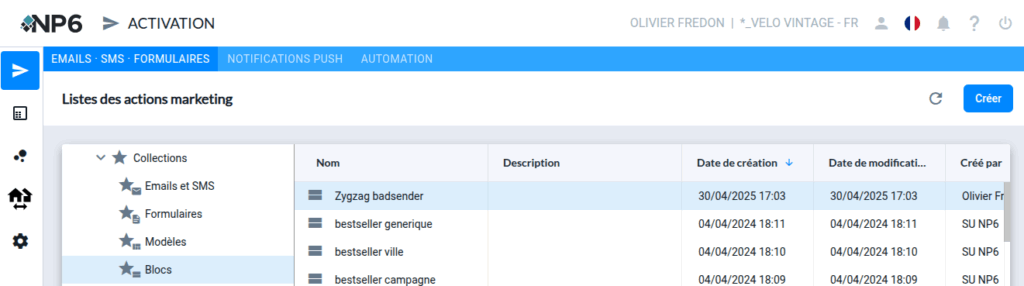 Administration des blocs enregistrés depuis le backoffice NP6
