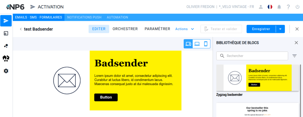 Bibliothèque de blocs NP6 enregistrés