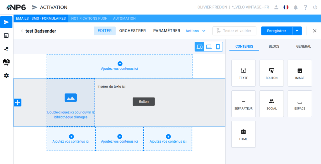 Ajout des contenus dans la structure de blocs NP6