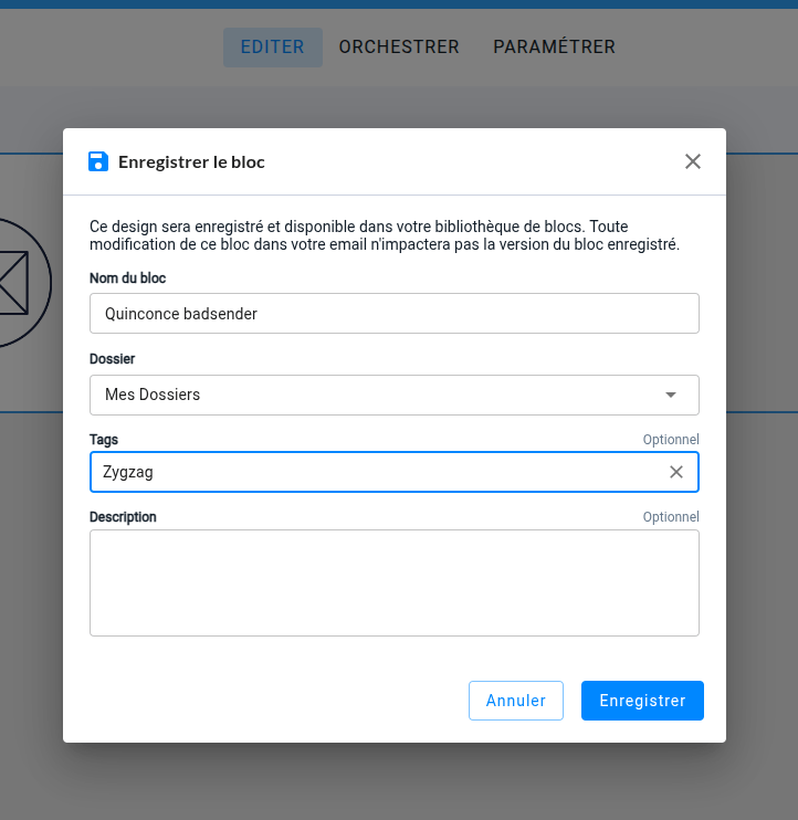 Options d'enregistrement des blocs NP6