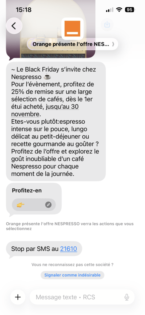 Exemple de RCS Orange présente l'offre NESPRESSO