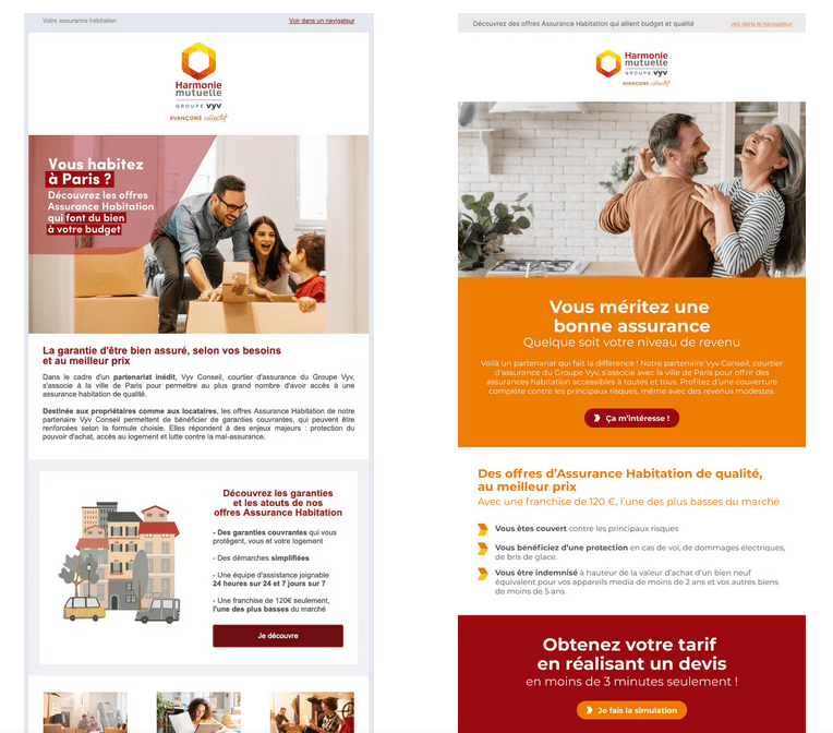 exemle avant après sur structure de template email